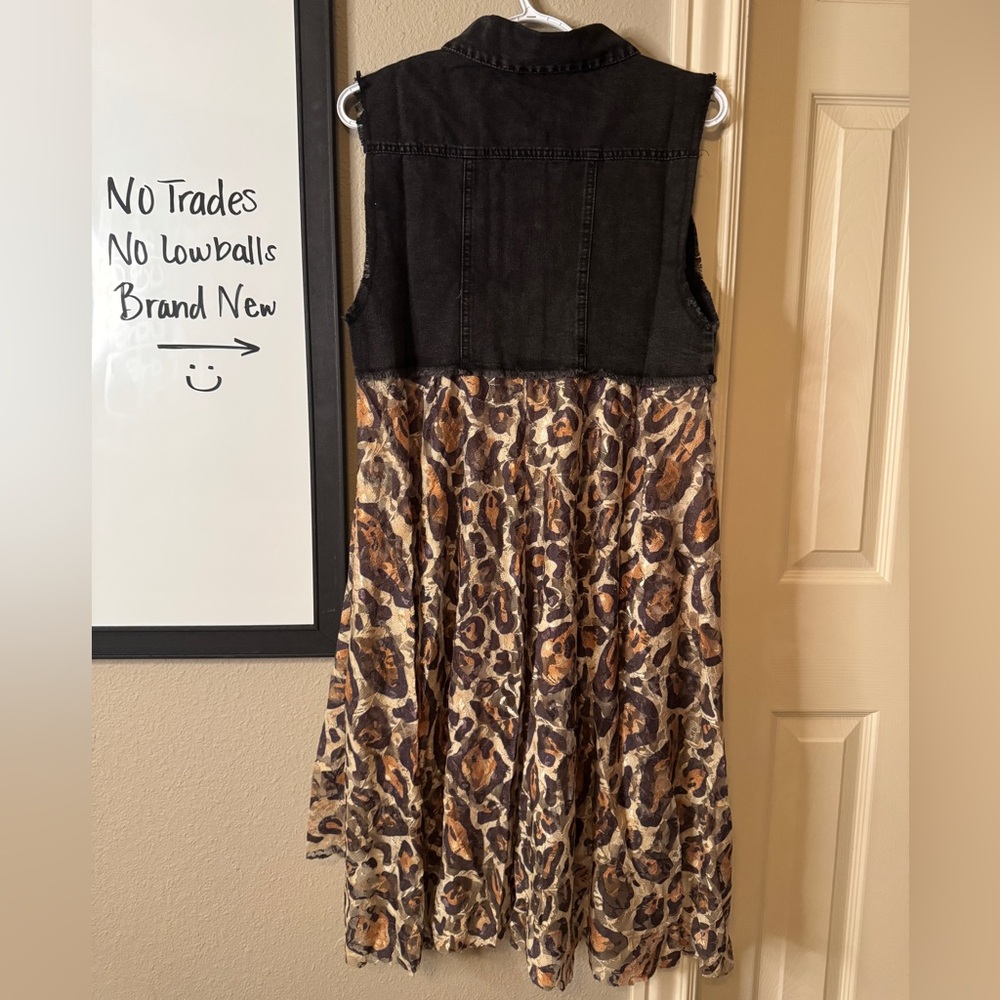 Origami black jean vest/leopard - Picture 2 of 3